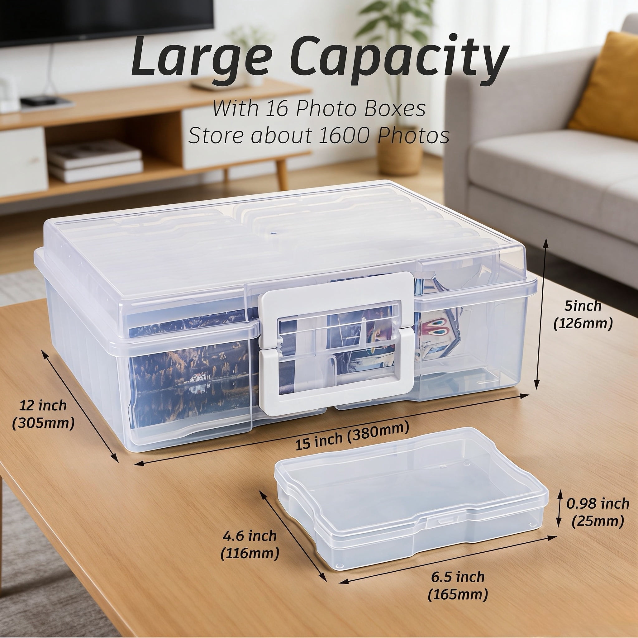 Clear Photo Organizers and Photo Storage Box with Handle, 16pcs 4x6in samll boxes inside