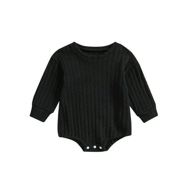 ZAXARRA Baby Sweatshirt Romper Long Sleeve Round Neck Solid Color Ribbed Bodysuit Infant Fall Outfit