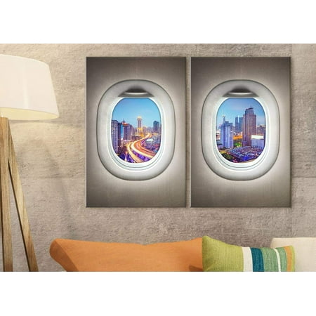 City Art Giclee Canvas - wall26 - 2 Panel Canvas Wall Art - Busy City Street Window View Canvas - Giclee Print Gallery Wrap Modern Home Decor Ready to Hang - 24