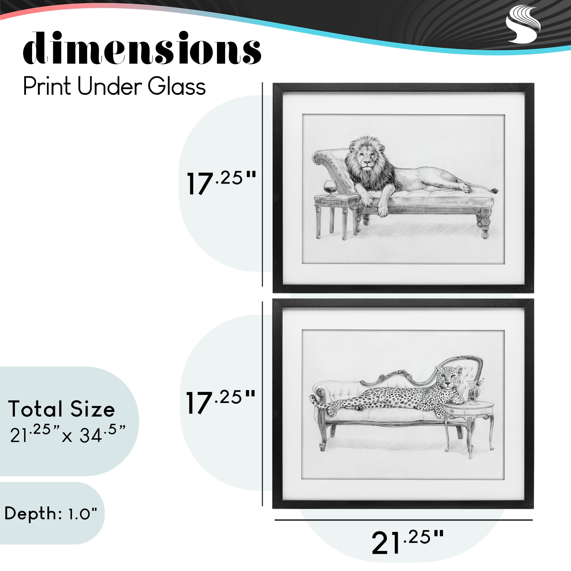 Stupell Industries Lounging Beasts Wildlife 2 Piece Black Framed Print Under Glass Set, design by Victoria Barnes