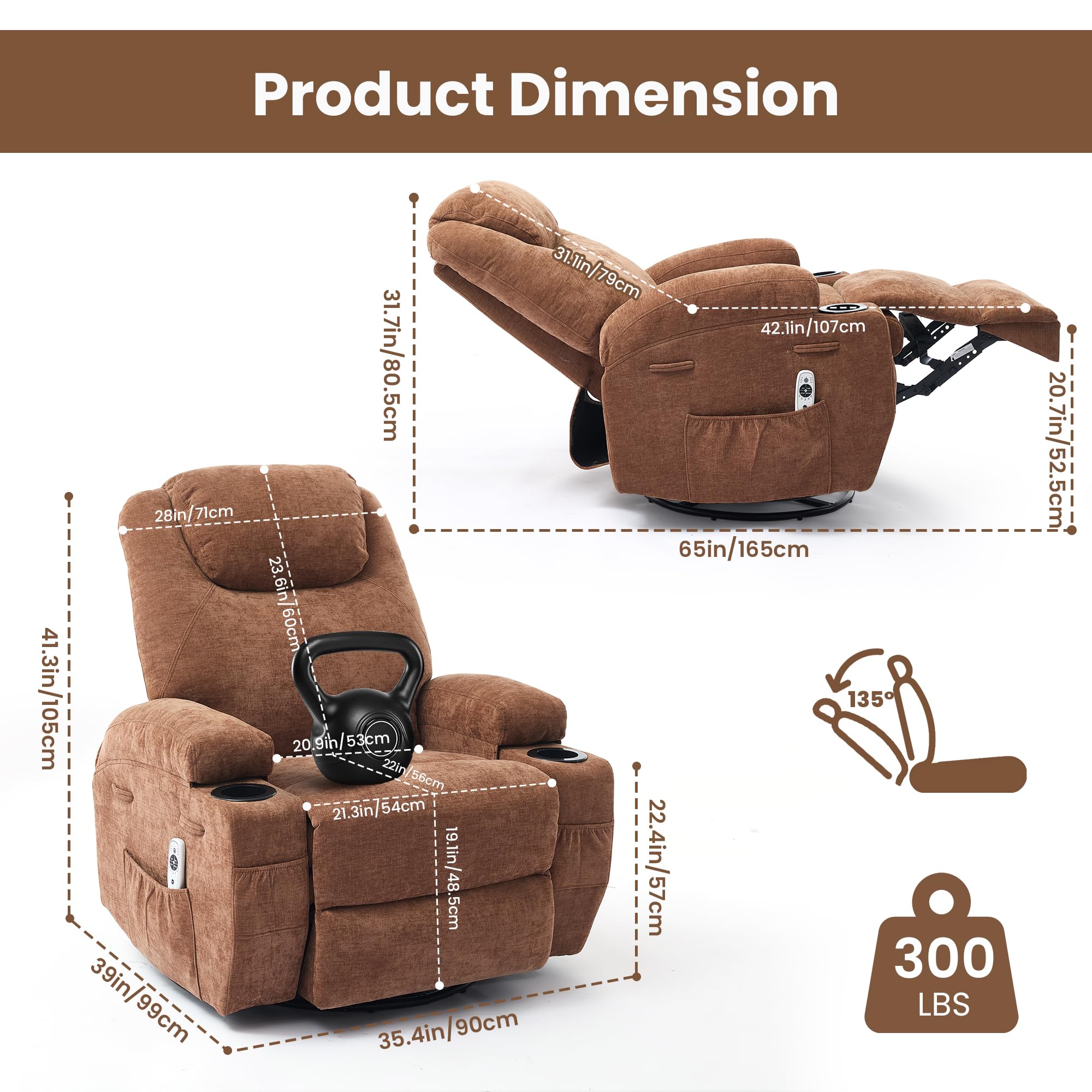 Recliner Chair, 360 Swivel Rocker Recliner Chair for Adults with Massage and Heat, Electric Glider Rocking Chairs for Living Room, Nursery