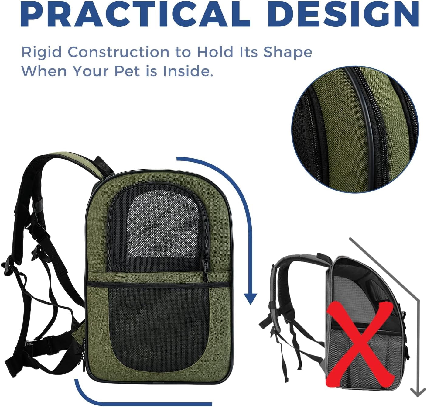 Pet Carrier Backpack for 4-18lb Cats and Dogs, Puppies, Safety Features and Cushion Back Support | for Travel, Hiking, Outdoor Use (Gray)