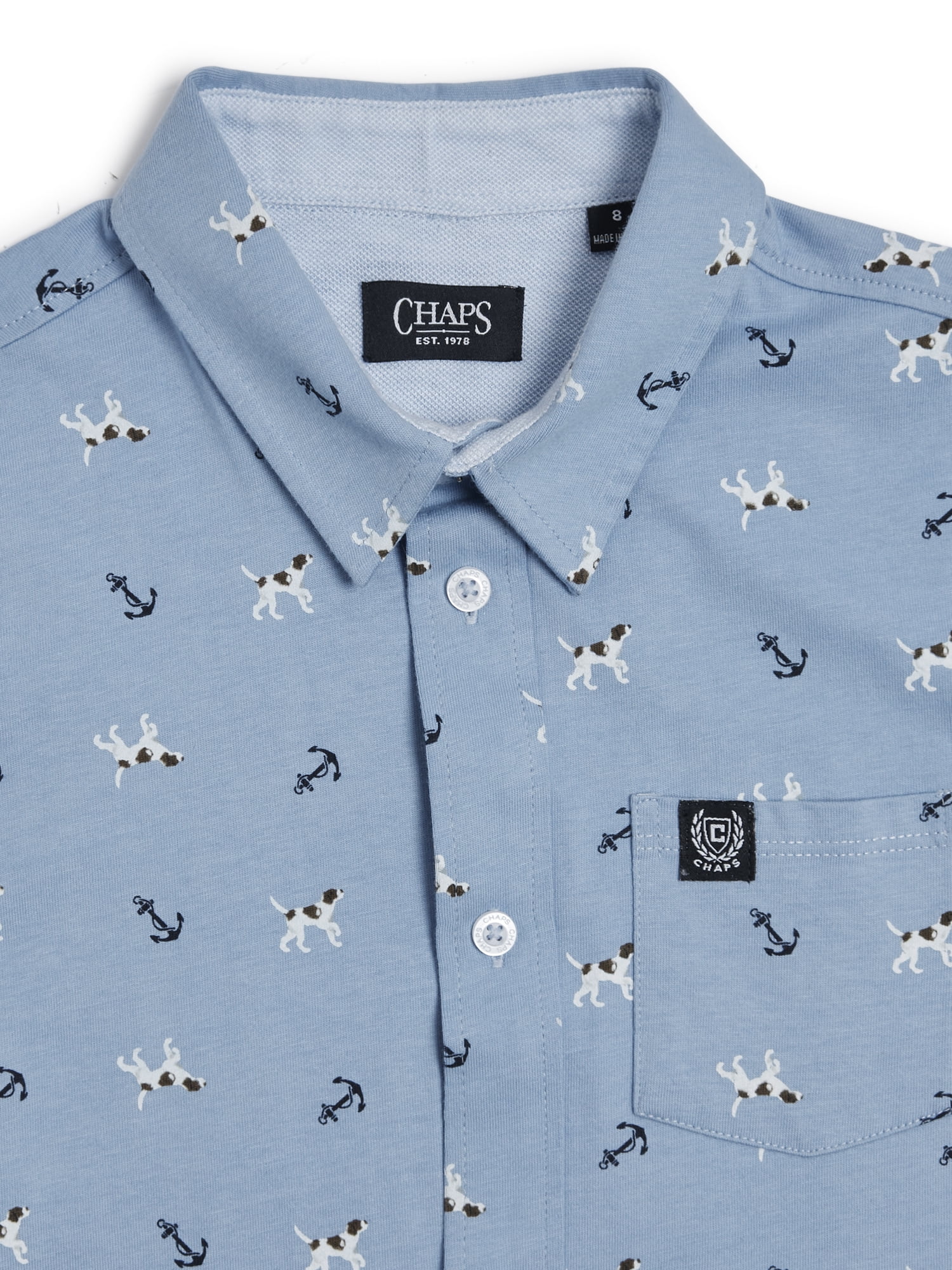Chaps Boys The Seacoast Printed Jersey Button-Down Short Sleeve Shirt, Sizes 4-18