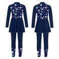 thumbnail image 2 of iiniim Girls 2Pcs Beach Surfing Bathing Suit Rashguard Swimsuit Kids Long Sleeve Swim Dress Pants Navy Blue 8, 2 of 7