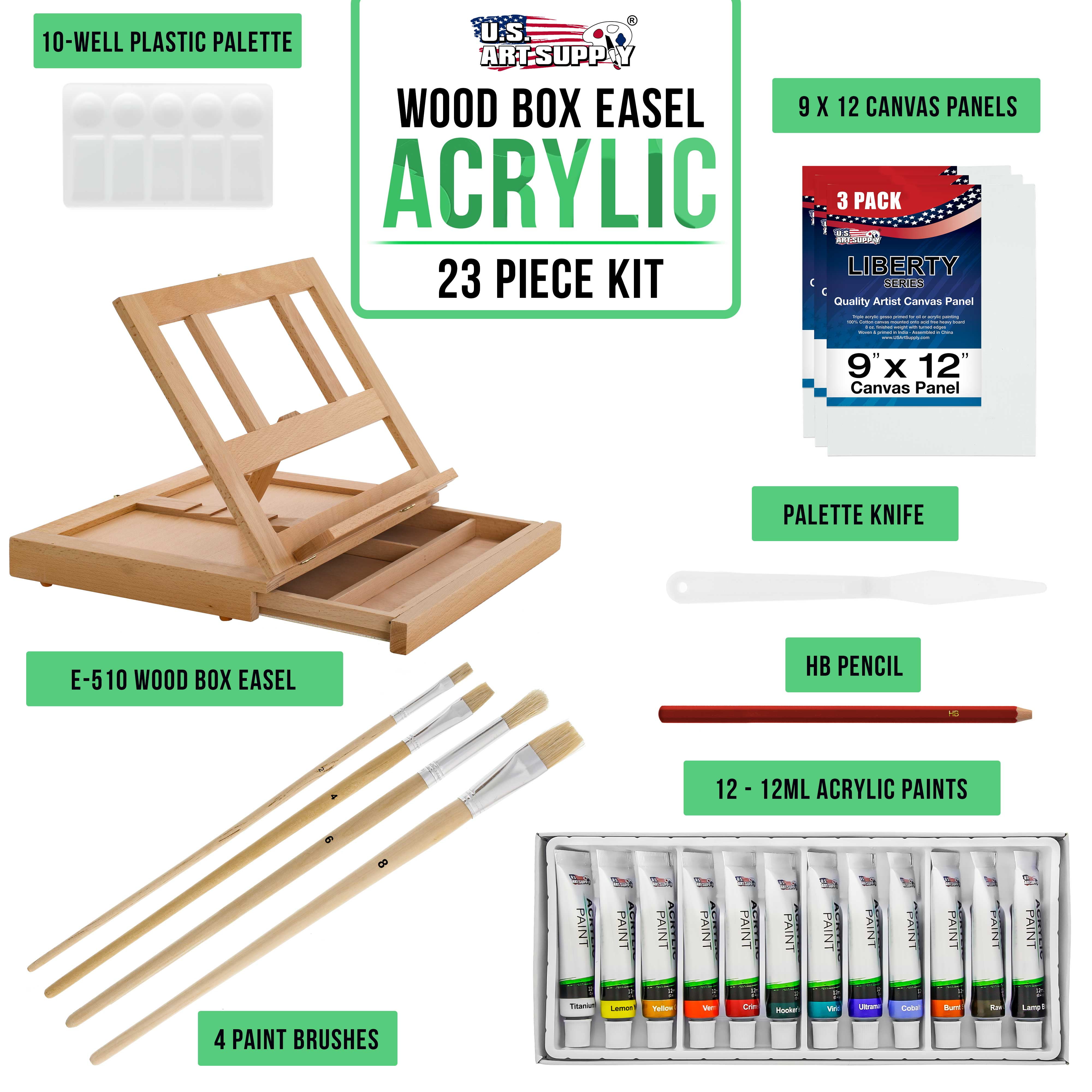 69 Pcs Artists Painting Set with Wood Box Easel，48×12ML Acrylic Painting  Set, Canvas 9x12 inches, Wood Palette, Palette Knife Art Supplies, Paint  Set