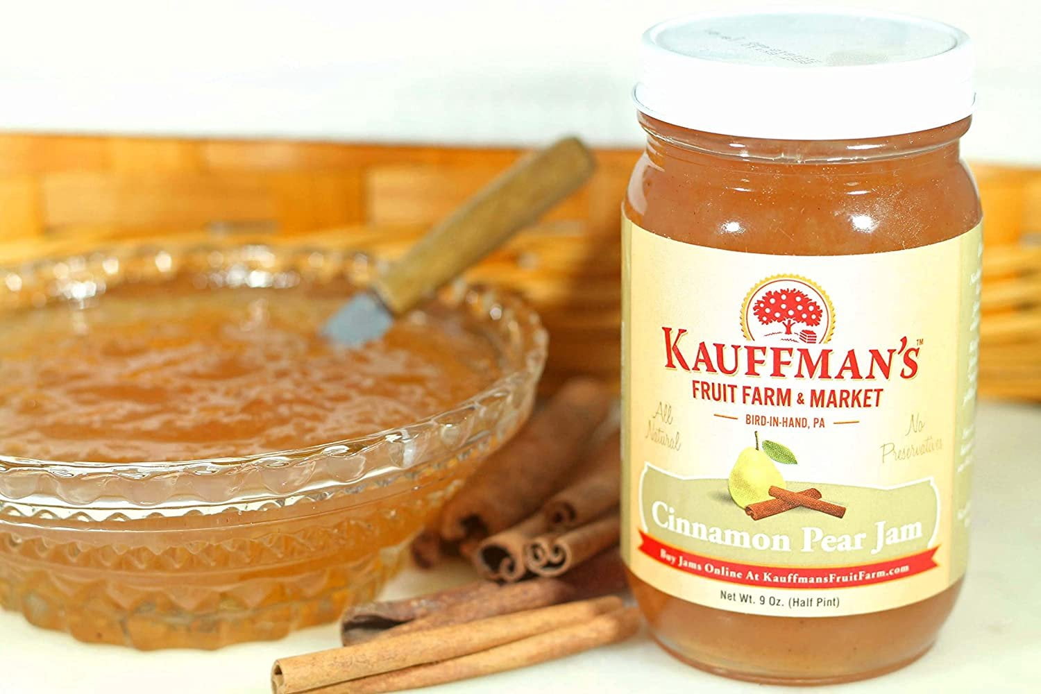 Kauffman Orchards Cinnamon Pear Jam, All Natural, No Preservatives, 9 Oz. Pack of 2