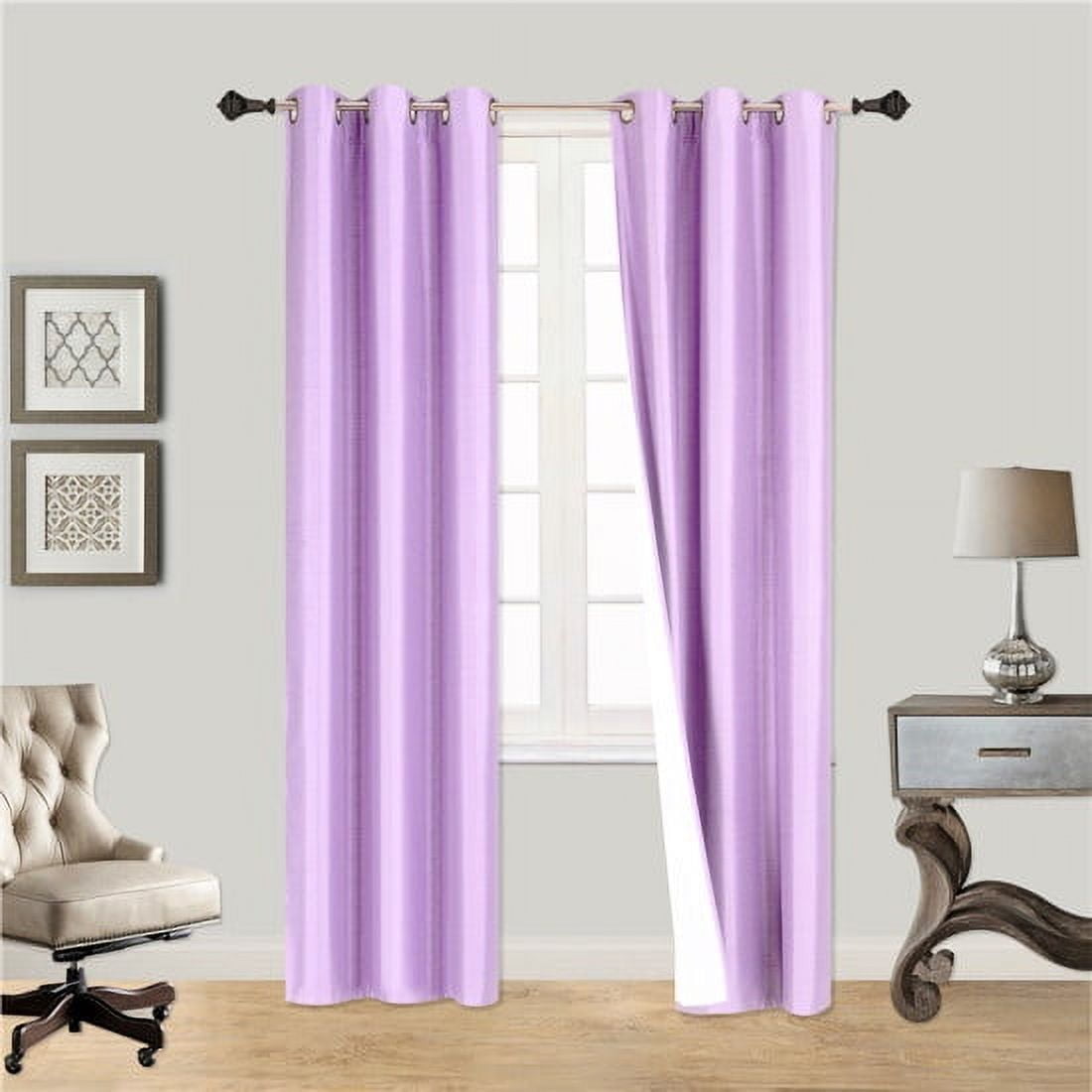 1 Pair Lilac Lavender Light Purple Noa 63" Length Insulated Lined 100% Heavy Thick Blackout Silver Grommet Window Curtain Panels Drapes Not See Through Energey Saving
