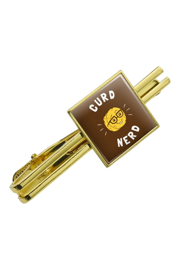 Curd Nerd Cheese Funny Humor Square Tie Bar Clip Clasp Tack- Silver or Gold