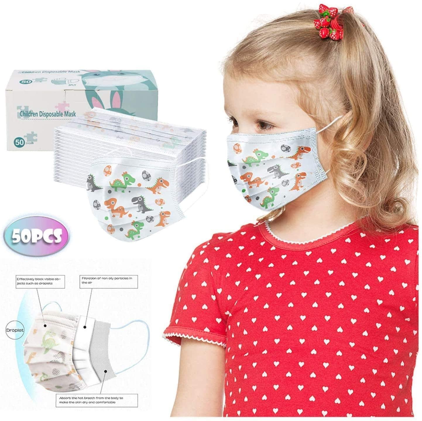 Kids 50pcs Face Protective Fashion Cute Printed Face Bandanas Breathable Mouth Covering Outdoor Activity