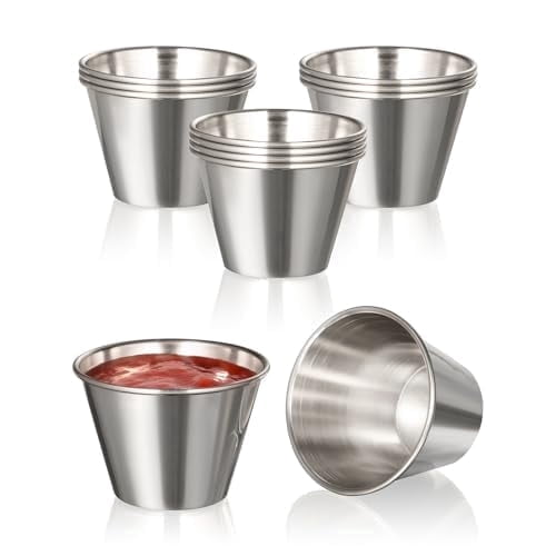 Fit Meal Prep [12 Pack 2.5 oz Stainless Steel Dipping Sauce Cups, Reusable Metal Ramekins, Commercial Grade Condiment Bowls, Individual Portion Cups, Small Round Au Jus Cup for Home, Restaurant