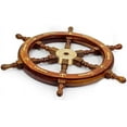 thumbnail image 2 of Nagina International Natural Wood Handcrafted Ship Wheel with Inlayed Brass Anchor and Rippets| Ocean Maritime Navy Decor (16 Inches), 2 of 6