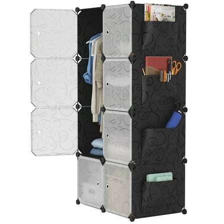 Closet Cube Storage LANGRIA 8-Cube Organizer Stackable Plastic Cube Storage Shelves Design Multifunctional Modular Closet Cabinet with Hanging Rod for Clothes Shoes (White) ()