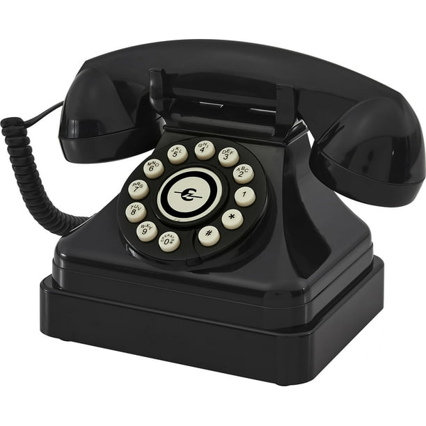 Teléfono fijo Crosley CR62-BK, estilo retro giratorio, negro