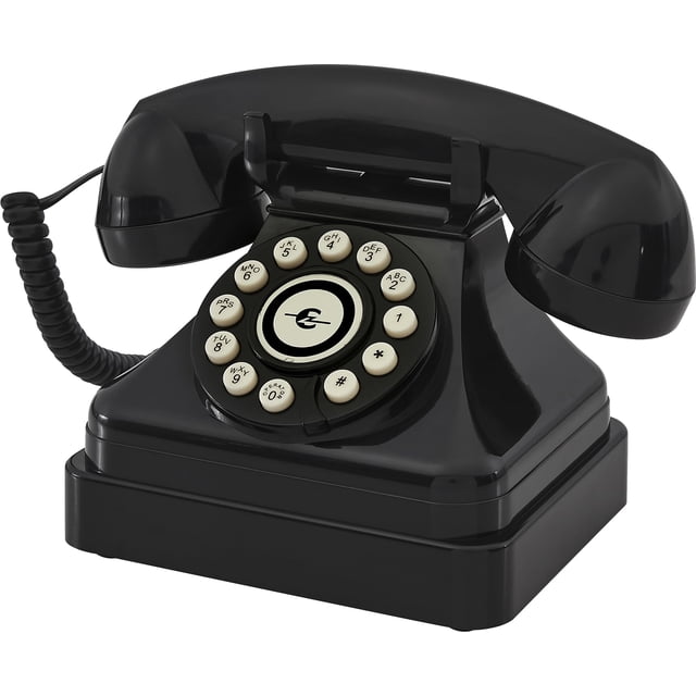 Teléfono fijo Crosley CR62-BK, estilo retro giratorio, negro