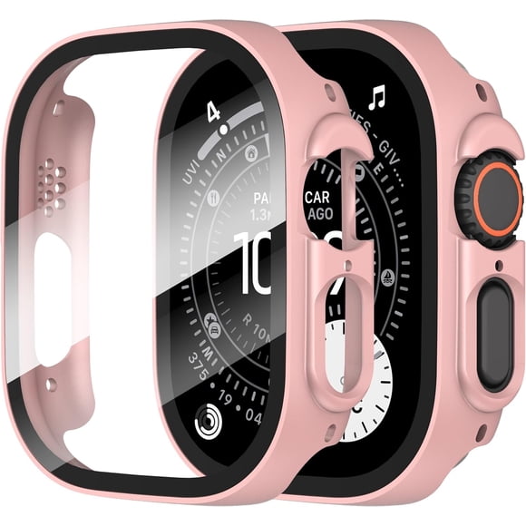 Yanonmyfd  2 Piezas Funda para Apple Watch Series 6/5/4/SE 3/SE 2/SE 40mm Protector Pantalla Vidrio Templado Incorporado,HD Protección Completa PC Dura Estuche Protective Case,Negro,40mm