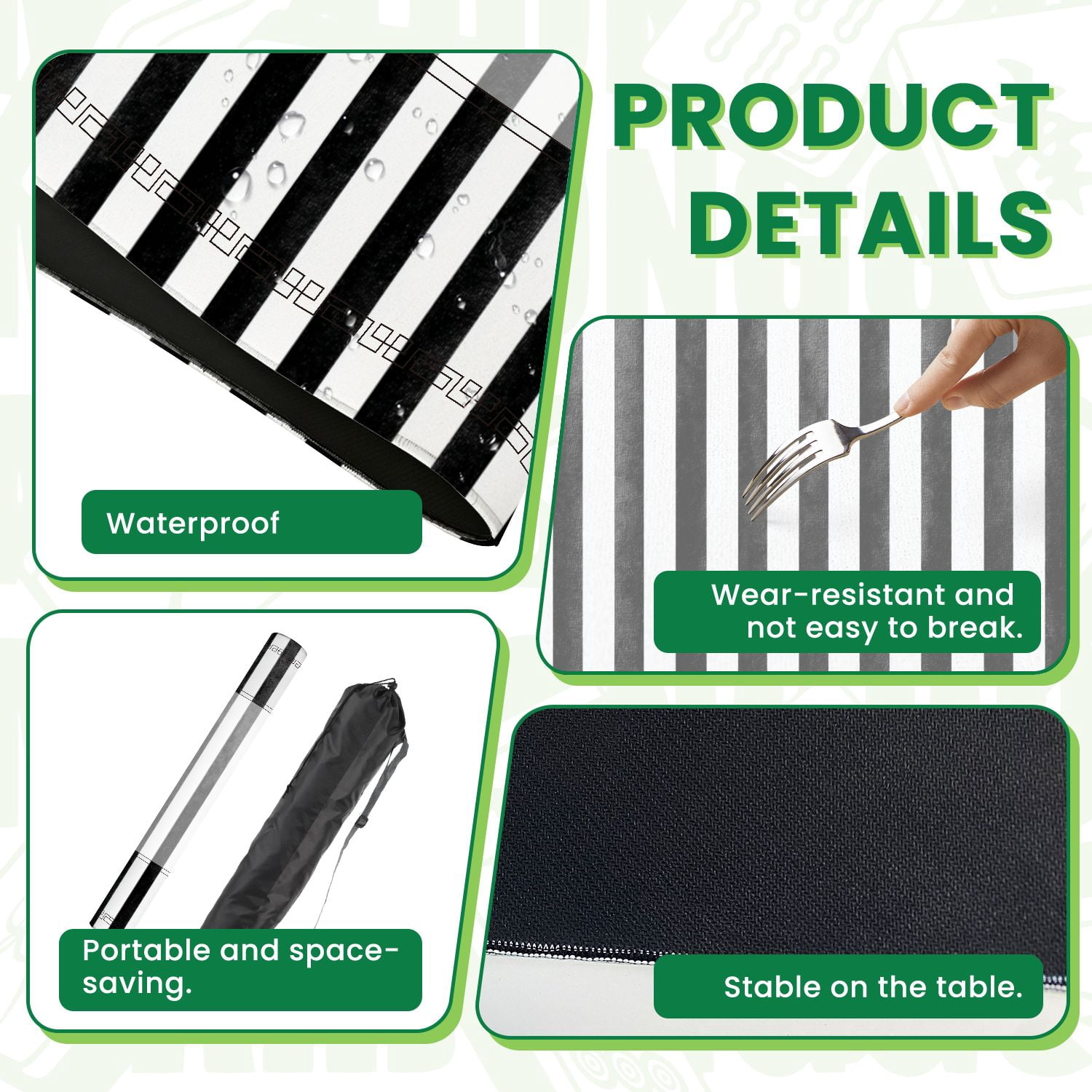 Mahjong Mat 31.5" x 31.5" Seamless black stripes white abstract hand Non-Slip Noise Reduction American Mahjong Tiles Table Cover for Dominoes Poker Card Board Games Gift