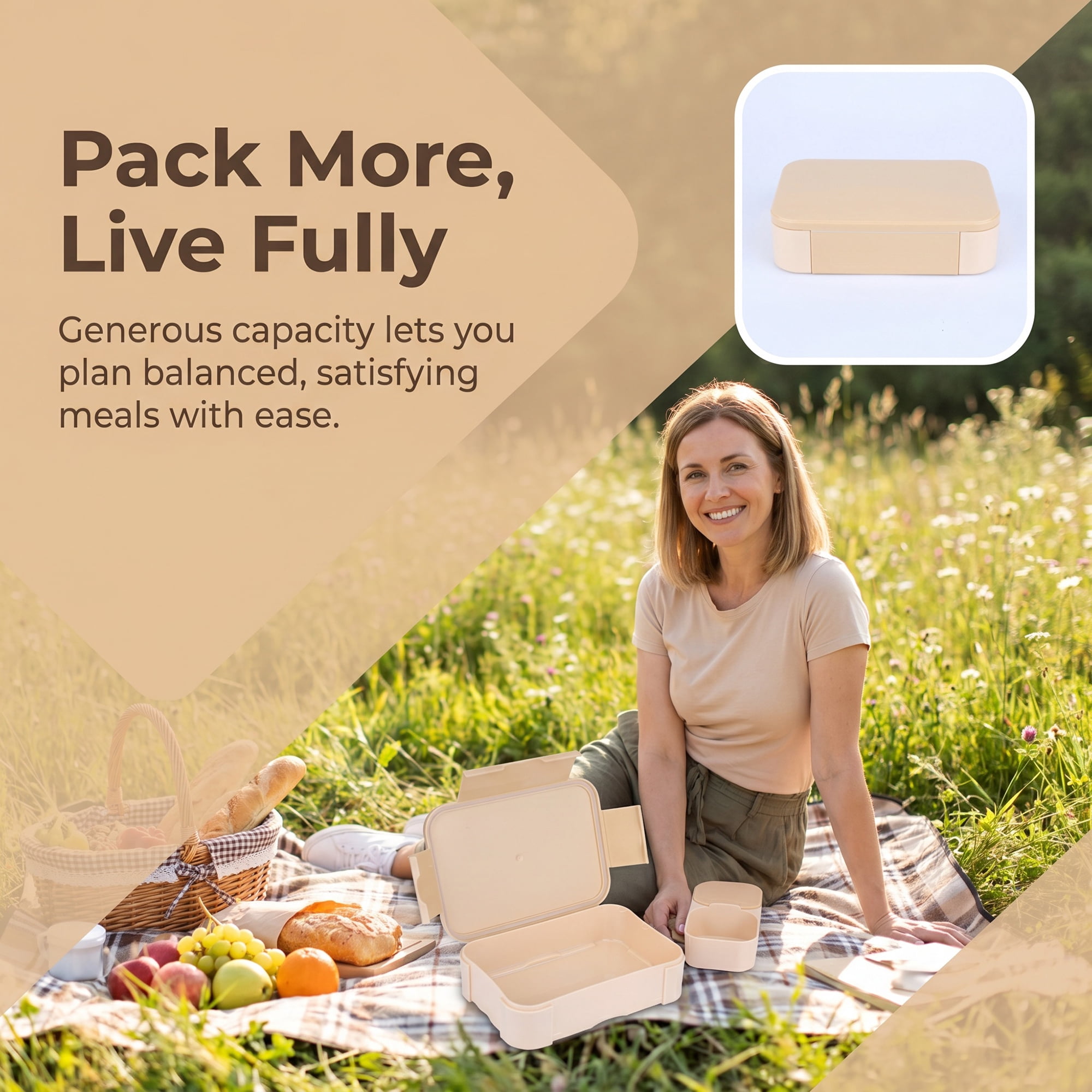 Unique Bargains 2-Compartment Leak-Proof Meal Lunch Bento Box Khaki