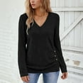 thumbnail image 2 of EDFBUYKRS Fall Button Down Shirts for Women Solid Color Long Sleeve Blouses Fall Work Casual Tops with Pocket L, 2 of 5