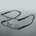 thumbnail image 2 of 1 Pair Mens Rectangular Metal Half Frame Reading Glasses Spring Hinge Black Readers +2.00, 2 of 6