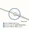 thumbnail image 3 of Tilo Jewelry Solid 925 Sterling Silver 2mm Diamond-Cut Cable Chain Necklace with Secure Lobster Lock | 16 Inch | Everyday Necklace for Women, Men, Unisex, 3 of 12