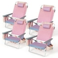 thumbnail image 1 of Gymax Lot de 4 Chaises de Plage Pliantes Type Sac à Dos, Chaises Inclinables d'Extérieur à 5 Positions avec Oreiller, 1 of 5