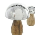 thumbnail image 5 of 9", 7", 6"H Silver Stainless Steel Metal Handmade Hammered Mushroom Sculpture with Brown Wood Bases, by DecMode (3 Count), 5 of 12