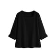 thumbnail image 6 of Women's Solid V-Neck Long Sleeve Casual Top with Three-Quarter Sleeve, 6 of 8