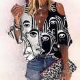 thumbnail image 2 of Camisas Para Mujer Camisetas de Gran Tamaño Manga Larga Camisa Estampado Hombro Jersey Blusa Media Manga Cremallera Impreso Tops Odeerbi ODB136151, 2 of 5