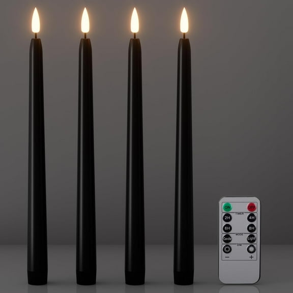 Halloween Flameless Taper Candles with Remote & Timer, 6 Pack Black Candles Battery Operated LED 3D Wick Flickering for Halloween Table Decorations