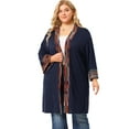 thumbnail image 4 of GRACE & GRANDEUR Women's Plus Size Color Contrast 3/4 Sleeves Open Front Cardigan, 4 of 7