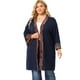 thumbnail image 4 of Women's Plus Size Cardigan Contrast Placket Kimono Sleeves Knit Open Front Cardigans Dark Blue 2X, 4 of 7
