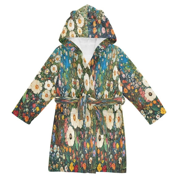 FORMRS Niños Bathrobe Unisex Hooded Robe Soft Plush Pajamas Sleepwear, Size 2-3T, Floral Garden