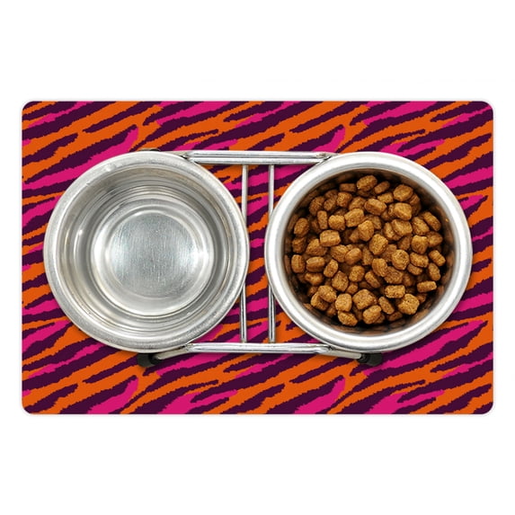 Safari Pet Mat for Food and Water, Colorful Animal Print Paintbrush Drawn Like Stripes and Strokes Pattern, Non-Slip Rubber Mat for Dogs and Cats, 18" X 12", by Ambesonne