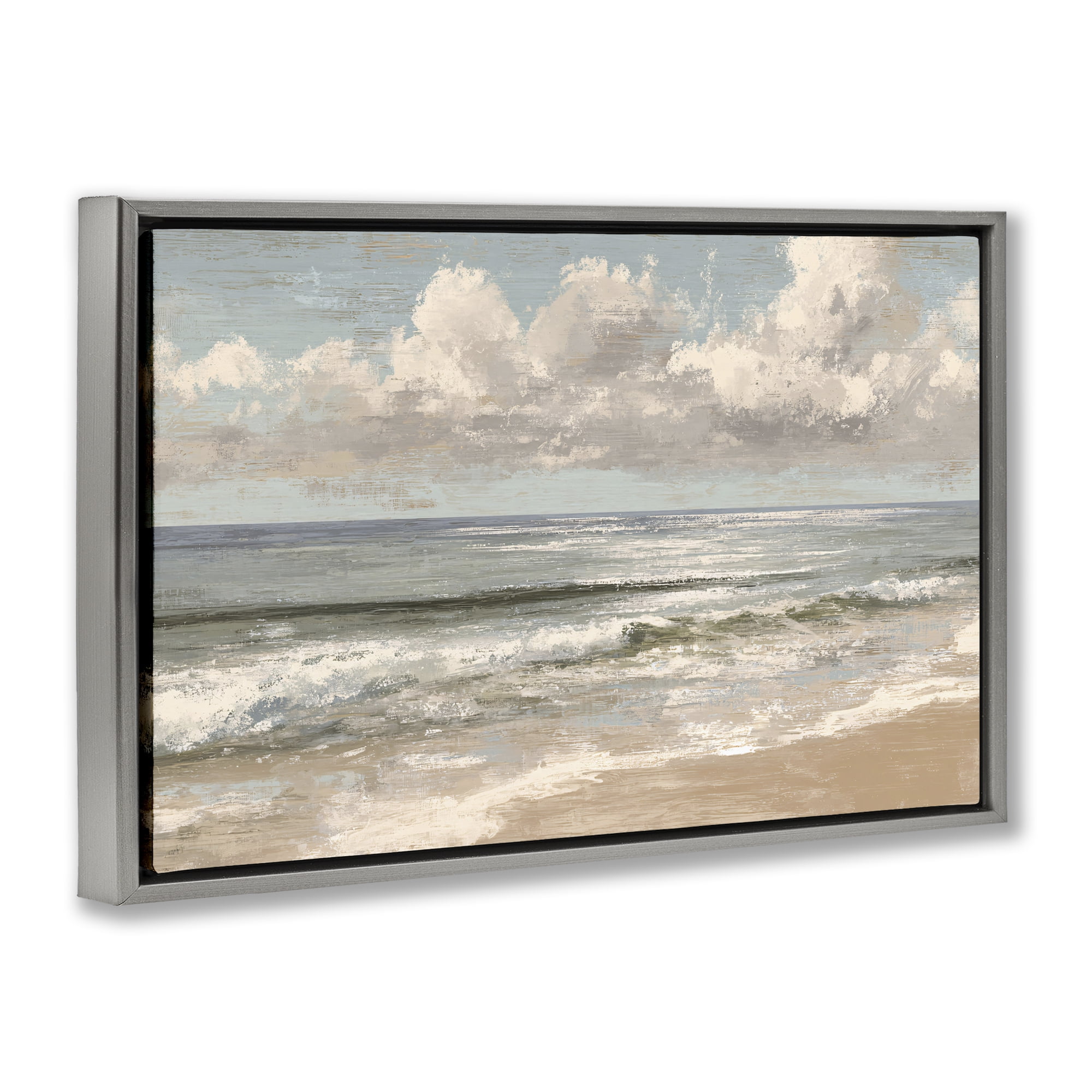 Stupell Industries Distressed Beach Horizon Gray Framed Floater Canvas Wall Art, design by Jacky Ngan