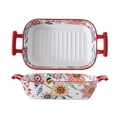 thumbnail image 1 of 850ml Butterfly Flower Ceramic Baking Pan Rectangular Double-Handled Baking Steak Roasted Dishes, 1 of 6