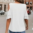 thumbnail image 4 of Plebaso Women's Cold Shoulder Tops Summer V Neck Casual Eyelet Loose Tunic Blouse Vacation Beach Clothes, 4 of 5