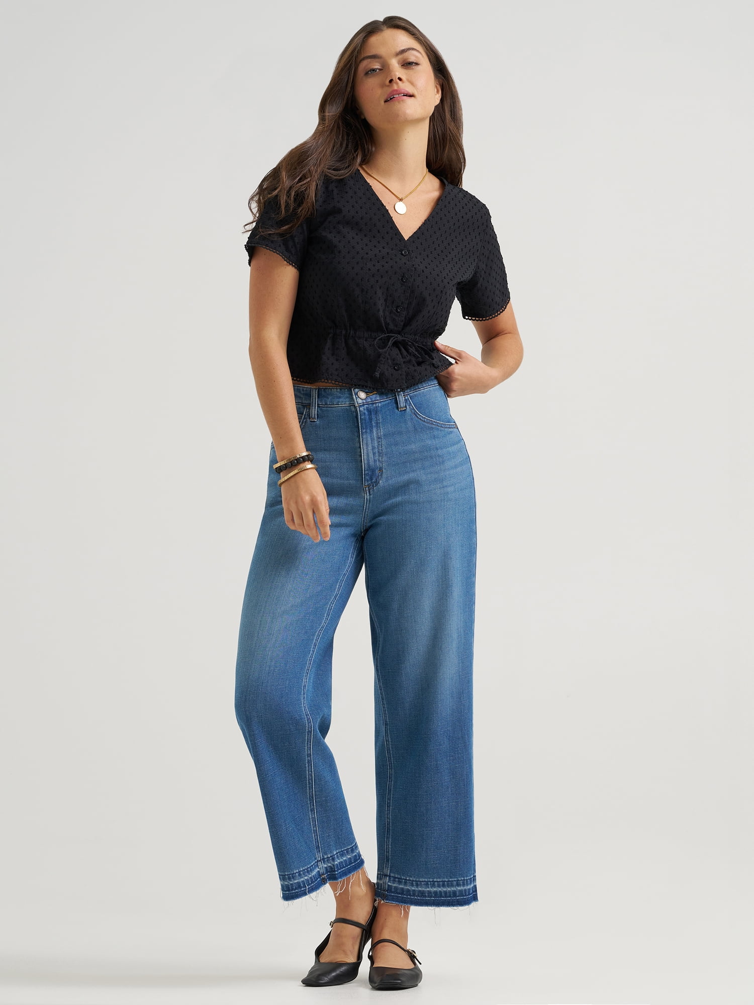 Lee® Women's and Plus Button Front Tie Top, Sizes S-4XL