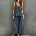 thumbnail image 5 of IUYRTFE Women's V Neck Sleeveless Top and Wide Leg Pants Set Drawstring Waist Cotton Linen Lounge Outfit, 5 of 7