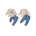 thumbnail image 2 of Miaouyo Toddler Baby Boy Birthday 2 Piece Fall Outfits Long Sleeve Crew Neck Letter Embroidery Tops and Elastic Waist Pants Set, 2 of 9