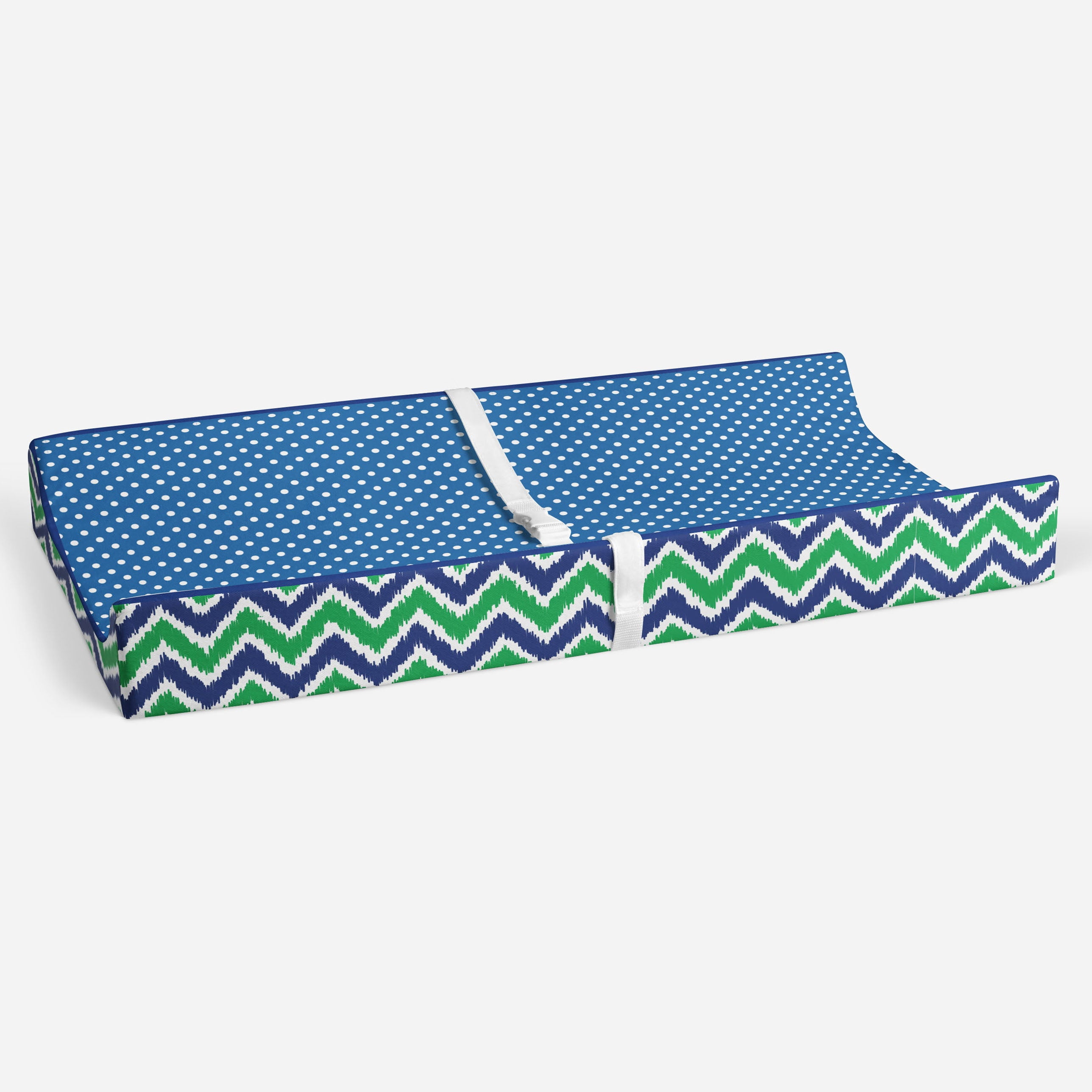 Bacati - MixNMatch Solid White Quilted Top 100% Cotton Percale with Polyester Batting With Navy/Green Zigzag Gussett Diaper Changing Pad Cover, Navy/Green