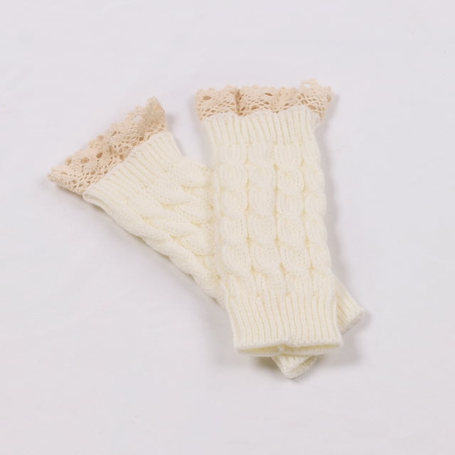 Guantes de lana con hermosos puños de encaje y mangas de encaje para mujer, guantes de punto cálidos de medio dedo para invierno