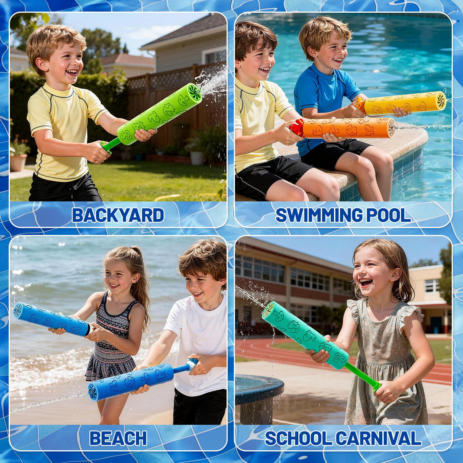 6 Pack Animal-Handle Foam Water Blaster Guns