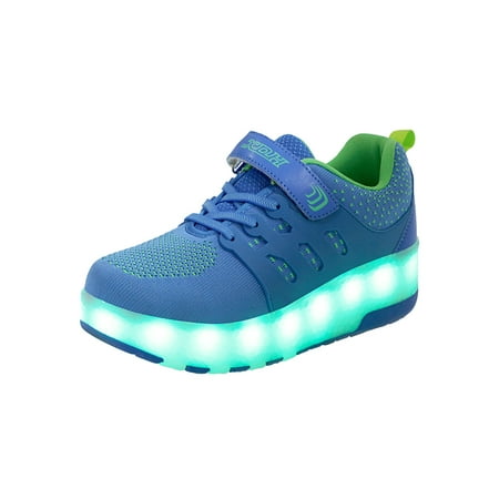 

Ritualay Boys Roller Skate LED Sneakers USB Charge Skating Shoe Fashion Lightweight Kick-Roller Shoes Girls Kids Light Up Sport Sneaker Blue Green 12C