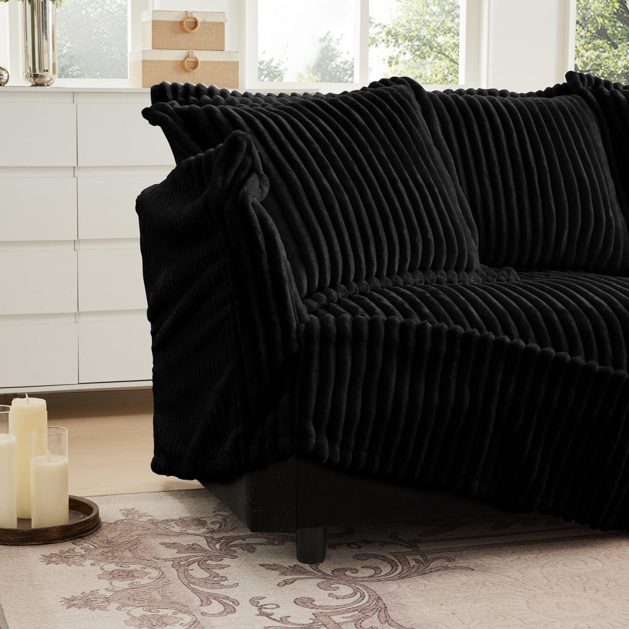 Modern Cream Corduroy Loveseat Sofa, Comfortable Cushion with Removable Cover for Living Room/Apt,Black