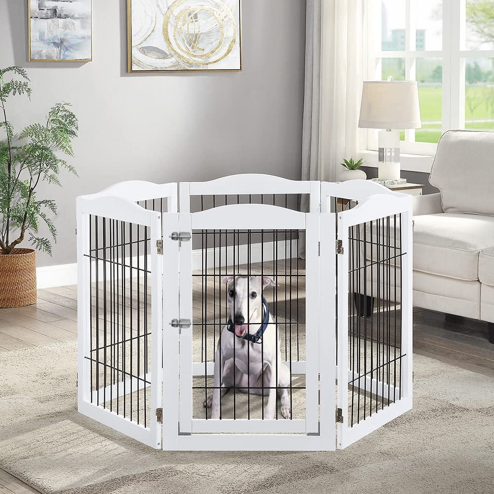 beeNbkks EV1019 6 Panels Pet Gate with Play Pen -  White