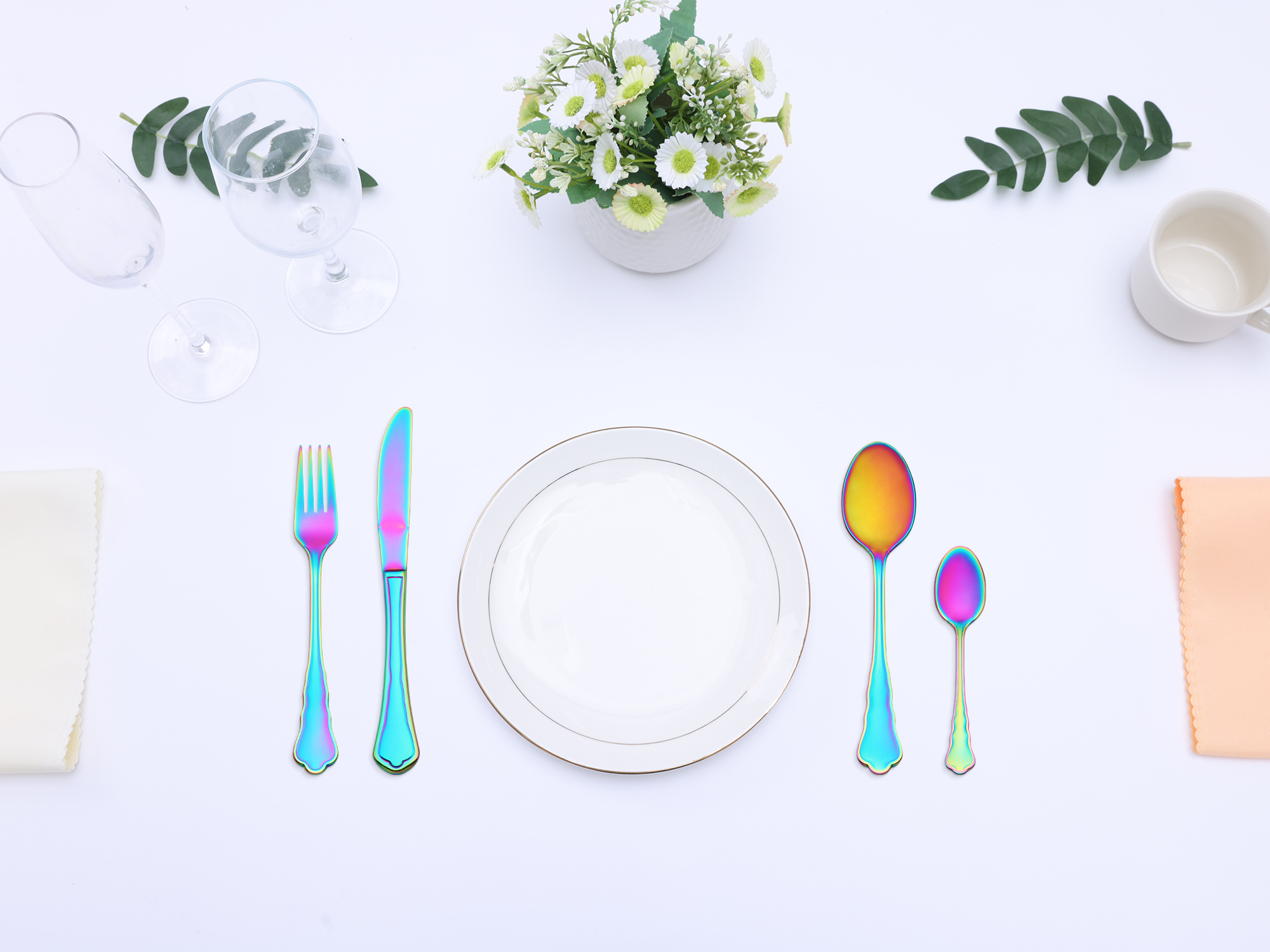 Unique Bargains Durable Stainless Steel Flatware Set for Kitchen Use Colorful 4pcs