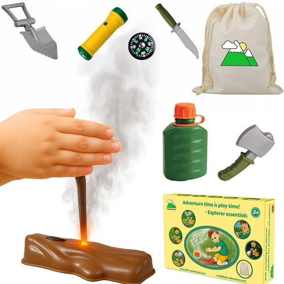 Educational Kids Camping Toys: Friction Fire Starting N Outdoor Activities Set - Indoor/Outdoor Toys for Children Ages 4-8, Full Youth Explorer Kit, Great Birthday, Holiday N Christmas Gifts for Kids