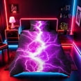thumbnail image 2 of meiyoeat Neon Lightning Pattern Twin Bedding for Boys, Electric Purple Print Duvet Cover Set, Black Reversible2 Pieces, 1 Duvet Cover and 1 Pillowcase, 2 of 7