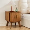 thumbnail image 2 of Pusnapku Bedside Table, 21" Fluted Nightstand with Storage and Sliding Door, Wooden Curved End Table, Small Accent Side Desk for Bedroom, Living Room, 2 of 9