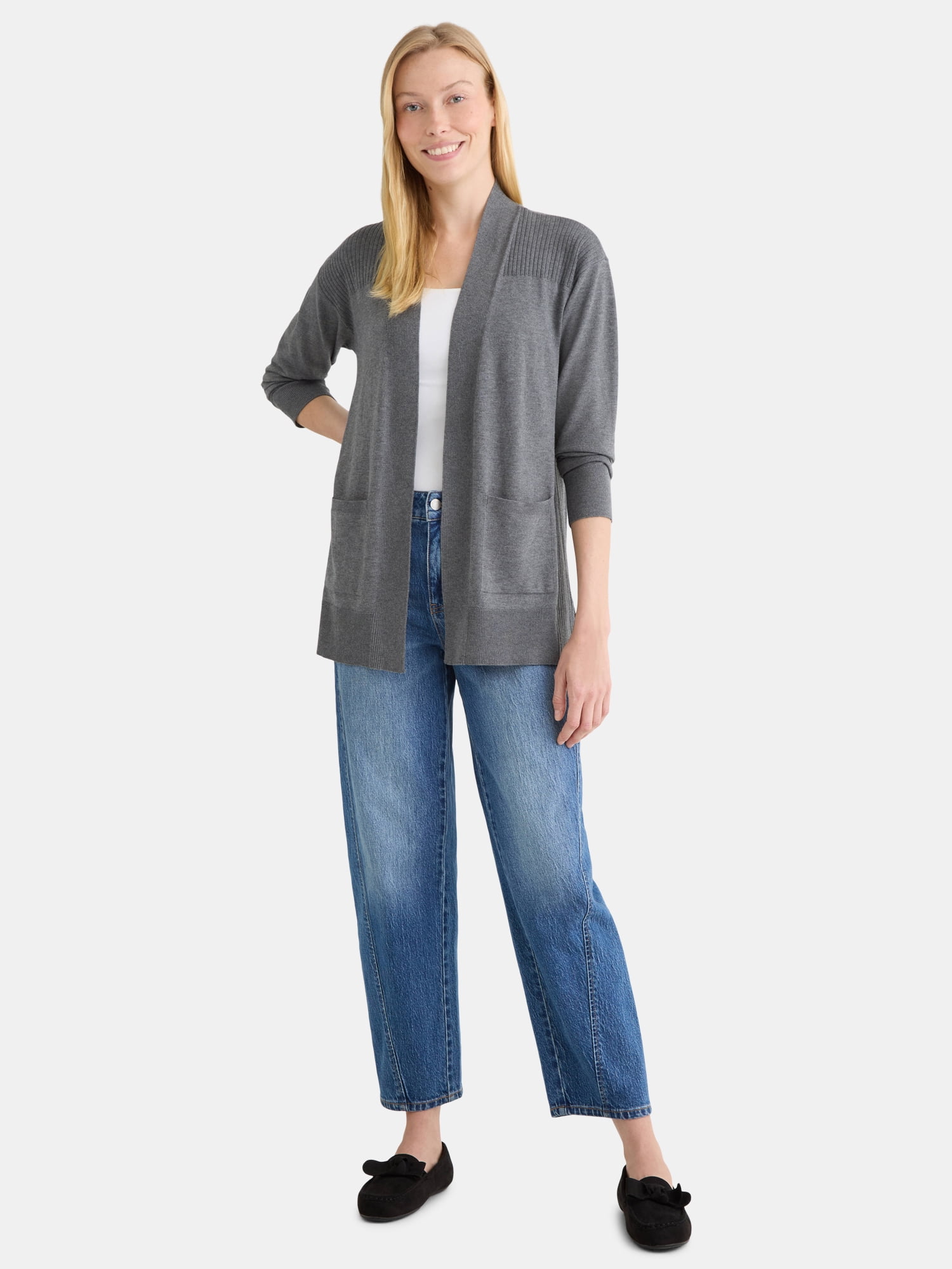 Time and Tru Women's and Women's Plus Open Front Cardigan Sweater, Sizes XS-4X